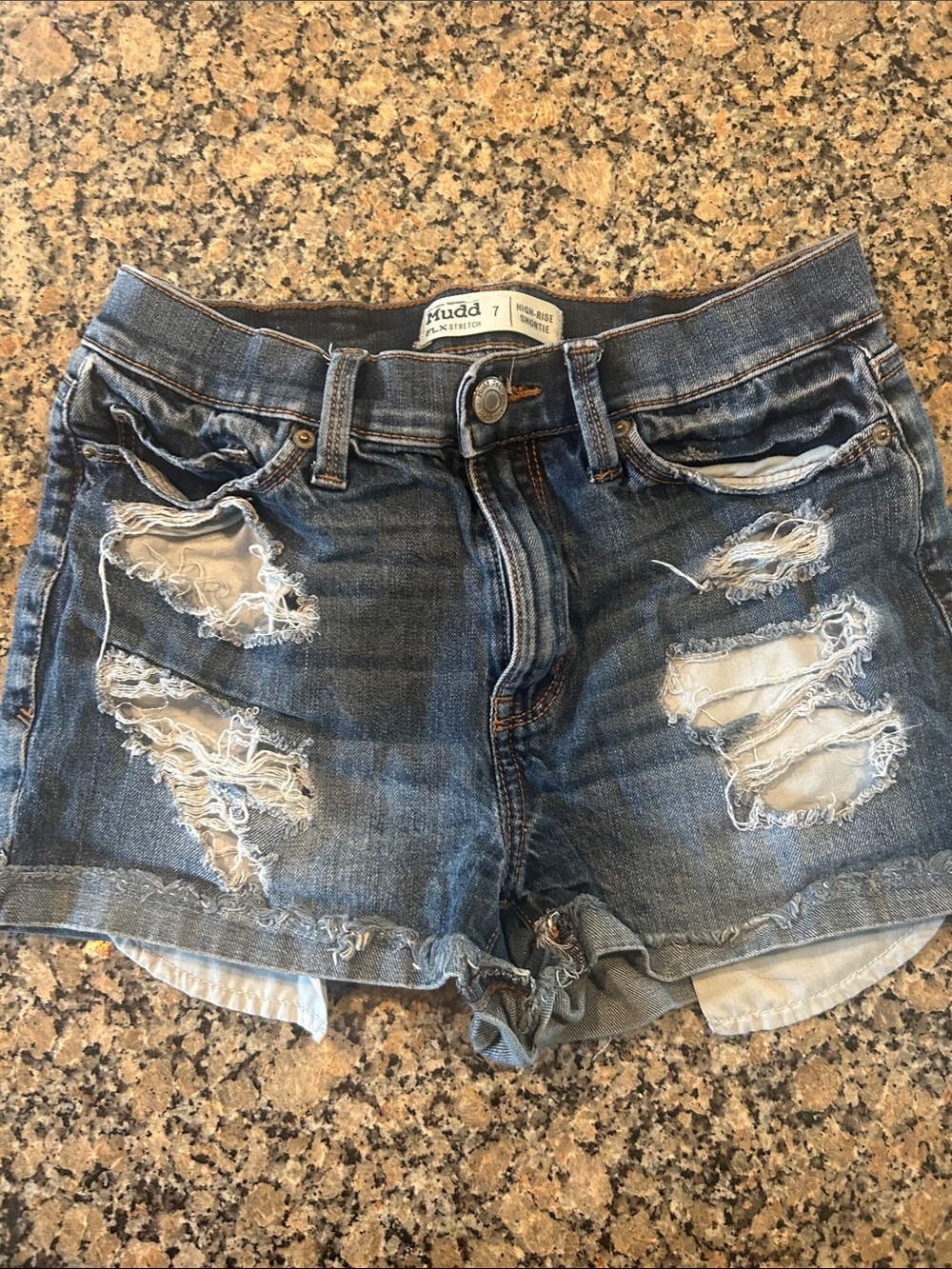 Mudd Women's Distressed Denim Shorts in Blue